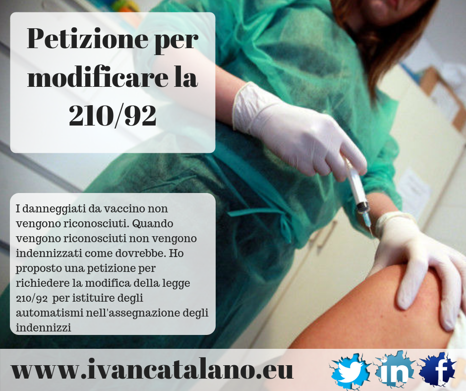 Annunciata la petizione per chiedere la modifica della Legge 210/92